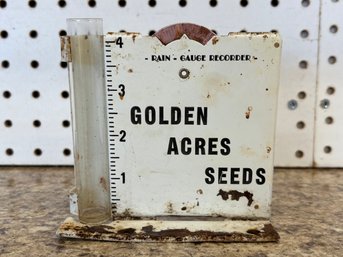 Vintage 1950s Golden Acres Seeds Small Rain Gauge Metal 5x5