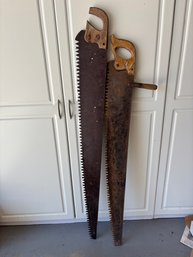Pair Of 2 Antique Large 53' & 58' Hand Logging Saws Saw