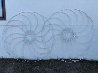 Huge 5 Foot Pair Of Wrought Iron Trellis Wheel Decor 59'