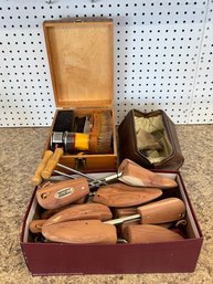 Lot Of Shoe Polish Items, Shoe Keepers By Eddie Power, Shoe Cleaning Brushes, Etc