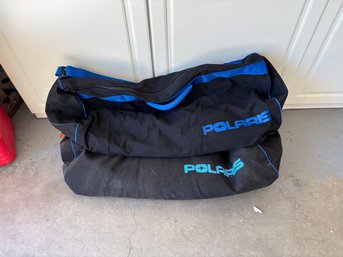 Lot Of Two Vintage Polaris Snowmobile Motorcycle Black And Blue Duffle Duffel Bags
