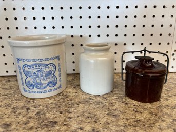 Lot Of 3 Vintage Small Crock Storage Stoneware