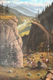 Vintage Western Native American Original Oil Painting By Mickey McGuire 1981 34 X 46