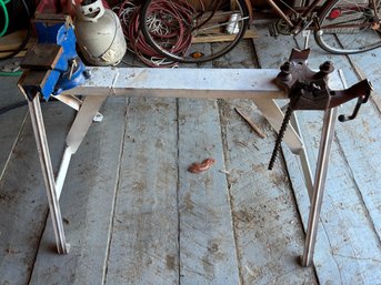 Metal Sawhorse With 4' Mighty Vise & Ridgid Pipe Vise Combo
