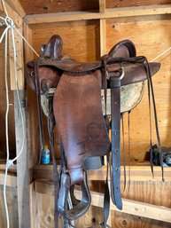 Antique Large Tooled Leather Large Horse Saddle