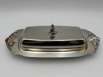 Vintage Silver Plated Baroque By Wallace Butter Dish With Cover & Glass Insert