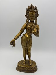 Vintage Solid Brass Tibetan Tara Buddha Statue Mother Of Liberation 12'