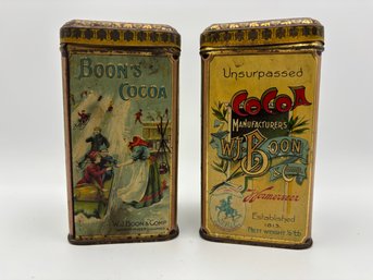 Lot Of 2 Vintage W.J. Boon's Cacao Cocoa Tin Amsterdam Dutch Lithographs 5 X 2.5 X 2.5