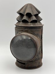 Antique Tin Metal Primitive Bullseye Police Bicycle Lantern With Dome Glass 6.75'