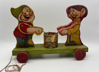 Vintage Rare Hard To Find 1930's Fisher Price #770 Wooden Pull Toy Doc & Dopey Snow White Seven Dwarfs
