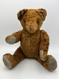Antique Stuffed Teddy Bear Jointed, Glass Eyes 11'