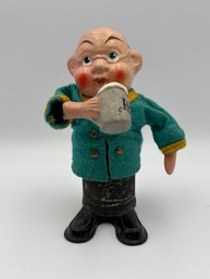 Vintage 1940's Paper Mache Rolly Toy Beer Drinker Made In West Germany 6.5'