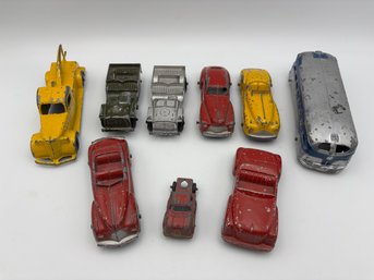Lot Of Vintage Tootsie Toy Metal Cars - Tow Truck, Ford, Jeep, Greyhound Bus