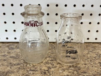 Shoenburg Farms & Adohr Dairy Golden Nursery Vintage Small Milk Bottles Milk Pint Bottle