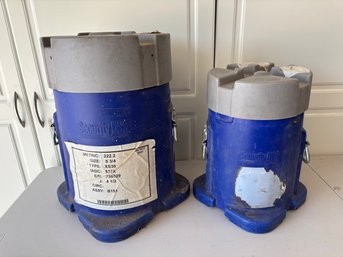 Lot Of 2 Blue Security DBS Cylindrical Oil Rig Drill Bit Round Shipping Storage Containers