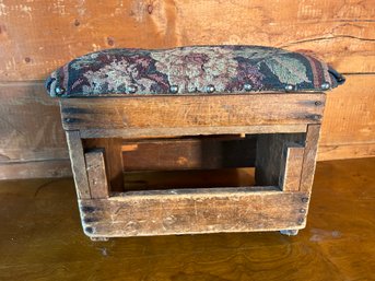 Antique Primitive Small Upholstered Foot Stool