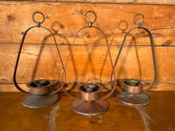 Lot Of 3 Antique Hurricane Copper Candle Holders
