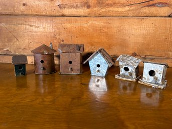 Lot Of 5 Miniature Mini Wood & Metal Bird House Feeders