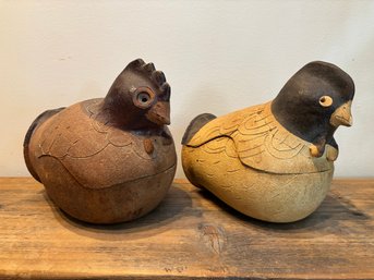 Lot Of 2 Vintage Chicken Hen Casserole Dishes California Pottery