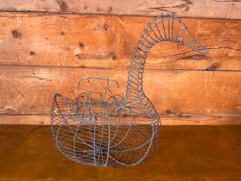 Vintage Large Antique Wire Swan Goose Shaped Egg Collector Basket