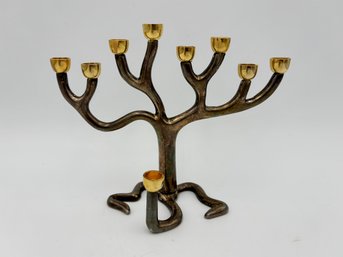 MCM Brass Sandra Kravitz By Rosenthal Menorah Tree Of Life Vintage 9-Candle Hanukkah Judaism