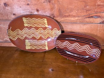 Vintage Art Deco MCM Redware Ceramic Lot Of 2 Dishes