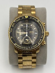 Seiko Flightmaster Sna414 Gold Tone Black Chronograph Mens Watch