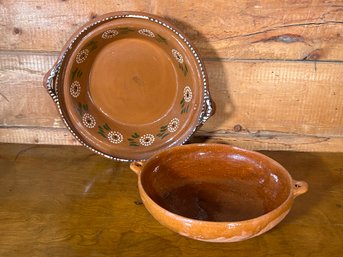 Lot Of 2 Handmade Painted Mexican Clay Plate Bowl Lot Of 2