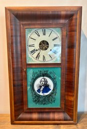 Antique Bristol Brass Co Ogee Shelf Clock With George Washington Motif On Reverse Panel