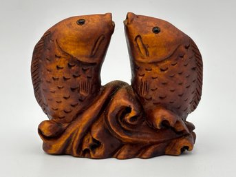 Wooden Hand-Carved Boxwood Netsuke Fish - 2' X 1.5'