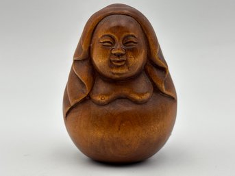 Wooden Hand-Carved Boxwood Netsuke Daruma Doll - 2' X 1.25'
