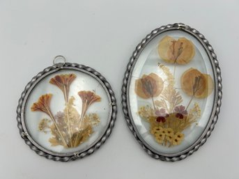 Vintage Boho Lasting Impressions Pressed Flowers In Glass Lot Of 2