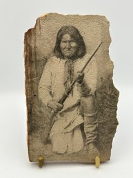 Vintage Transfer Photo Of Geronimo, Apache Indian Photograph On Standstone By Al Peyron