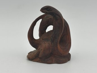 Vintage Wooden Hand-Carved Snake Cobra Netsuke - 1.5' X 1.75'