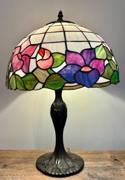 Tiffany Style Stained Glass Table Lamp With Floral Design - 24'