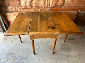 Antique Drop Leaf Wood Table With Gated Legs