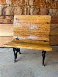 Antique Wood & Cast Iron Folding School Desk Chair Entryway Bench