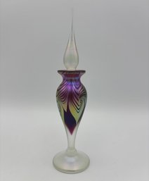 Vintage Franklin Mint Iridescent Art Glass Pulled Feather Perfume Bottle