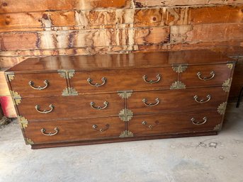 Henredon Tansu Campaign Walnut & Brass Vintage MCM Dresser  72L, 19D, 30H