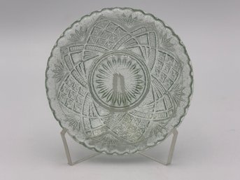 Antique Crystal Cut Miniature Plate 2.75' Light Green Hue