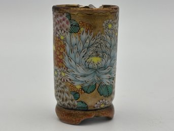 Antique Japanese Satsuma Hand Painted Floral Miniature Tea Cup Vase 1.75 (Chipped)