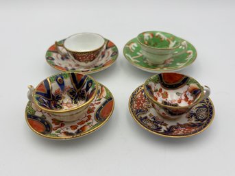 Set Of 4 Antique Porcelain China Miniature Tea Cups With Gold Gilt Royal Crown Derby