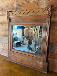 Antique Walnut Ornate Mantle Dresser Top Mirror