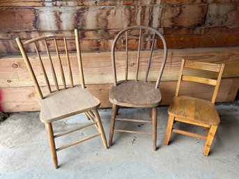 Lot Of 3 Antique Wood Chairs Spindle Back, Children's Chair