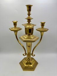 Antique Brass & Cast Iron Golden 4-Candle Candelabra 16.5'