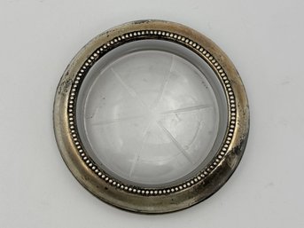 Antique Frank M. Whiting Sterling & Glass Ashtray Coaster Dish 3.75'