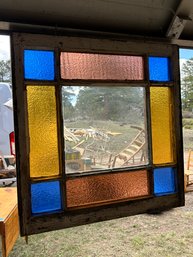 Architectural Salvage Queen Anne Stained Glass Window 23.5 X 24