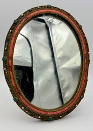 Antique 19th Century Oval Brass Ornate Tabletop Vanity Mirror Made In Austria