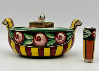 Antique Ceramic Faience Inkwell By Aladin France Encreir Art