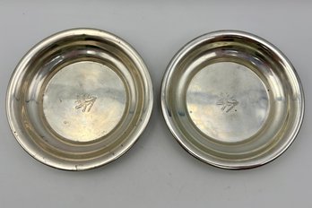 Pair Of 2 Vintage Sterling Silver Small Round Dishes With Lion Engraving 4.5' - 126g